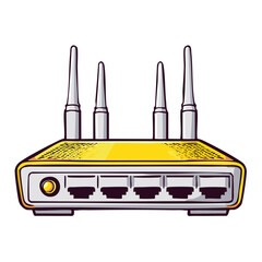 Poster - Wireless Router Illustration with Multiple Antennas and Ports for Internet Connectivity Connection