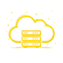 Poster - Golden cloud storage outline with data servers illustration golden yellow