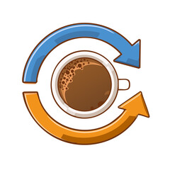 Poster - Coffee cup with cyclical arrow shapes representing a restart refresh or recharge concept for energy and productivity