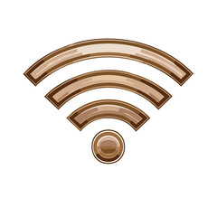 Poster - Brown wireless signal icon with arcs and circle shape illustrating WiFi connection and technology