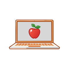 Leinwandbilder - Opened Laptop Displaying Red Apple Image Promoting Healthy Computing Habits