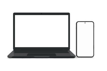 Poster - Realistic Laptop Computer and Smartphone Mockup with Blank Screens, Modern Mobile Devices, Empty Display for UI UX App Website Presentation, Isolated on White Background