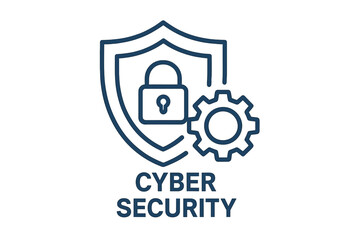 Poster - Cyber security icon with shield, lock, and gear. Concept for data protection, internet safety, and privacy. Network security technology. Secure system management symbol.
