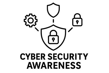 Poster - Cyber security awareness concept with icons. Data protection, privacy, and network safety symbol. Shield, lock, and gear for internet information technology security vector.
