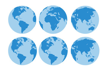 Poster - earth globe icons set. world map vector illustration. planet earth hemispheres with continents. glob