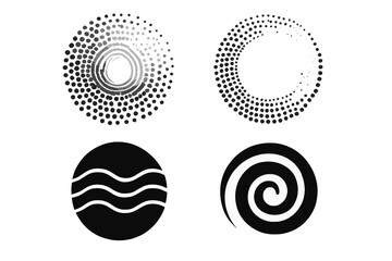 Poster - Abstract Halftone Dotted Circle Spiral Frames, Modern Geometric Wave and Swirl Elements, Black and White Minimalist Round Shapes, Vector and Transparent PNG Design Set