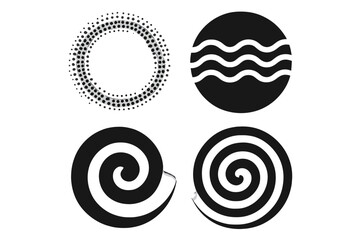 Poster - Abstract Halftone Dotted Circle Frame, Modern Spiral and Wave Shapes, Black and White Geometric Round Elements, Minimalist Swirl Pattern for Stock Vector Design