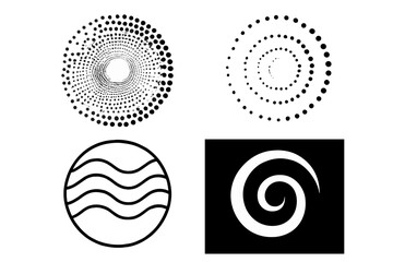 Poster - Abstract Halftone Dots, Spiral Swirl, and Wavy Lines in Circular Frame. Modern Geometric Shapes, Minimalist Black and White Pattern, Optical Illusion, Vector Design Elements