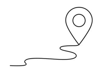 Poster - Continuous One Line Map Pin Icon, Location Pointer, GPS Navigation Route, Minimalist Path Symbol, Destination Marker, Travel Direction, Simple Vector Illustration, Transparent Background