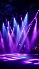 Poster - Colorful stage lighting with pink and blue moving head beams casting dramatic illumination across empty performance venue, generating vibrant and dynamic visual atmosphere