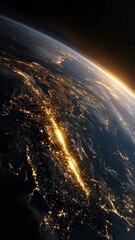 Wall Mural - planet earth rotating slowly, revealing italy illuminated by sunrise light, showing the curvature of