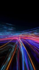 Aufkleber - Colorful light trails flow and intertwine across a dark, digital landscape, evoking a sense of dynamic movement and technological advancement