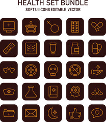 Poster - Comprehensive healthcare icon collection featuring minimalistic designs, ideal for user interface and medical themed