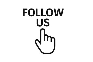 Poster - Follow us button with hand cursor pointer icon. Social media network sign. Click here symbol for blog, website and internet. Community engagement vector illustration.
