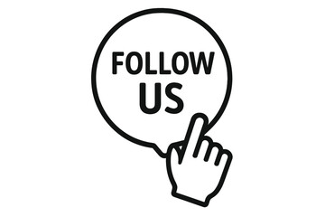 Poster - Follow us social media icon with hand cursor. Call to action button to subscribe and join community. Website blog and online channel concept. Vector illustration symbol.