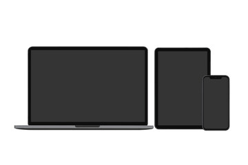 Poster - Laptop, tablet, smartphone mockup set. Realistic modern digital devices with blank screen. Front view for website and app design presentation. Vector isolated illustration.