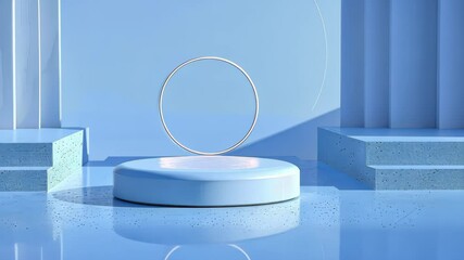 Fototapete - Minimalist Product Podium: A modern product podium set against a clean, minimalist backdrop with soft lighting, ideal for showcasing products in an elegant and sophisticated way.