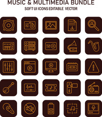 Poster - Collection of elegantly designed music and multimedia soft user interface icons editable vector art for creative