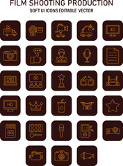 Poster - Diverse set of film production icons illustrating various aspects of filmmaking industry and creative video