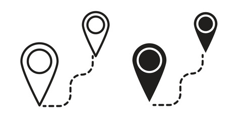 Poster - Distance icon symbol set in black. line and flat icons