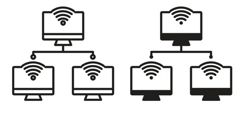 Poster - Local network icon symbol set in black. line and flat icons