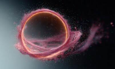 Poster - Glowing pink circle surrounded by orange light and a swirl of particles in deep space