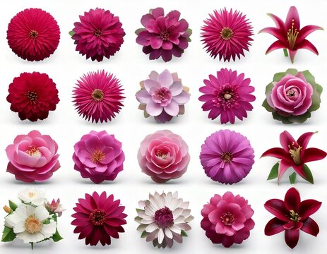  3d rendering. Flowers in spring and summer icons set on a white background Cremon flo 