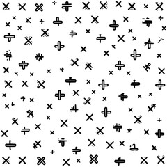Poster - Seamless pattern of scattered black crosses and plus signs on a white background creating a simple design