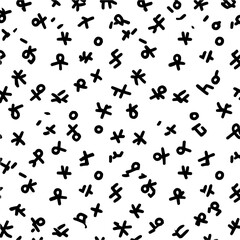 Poster - Seamless pattern of hand drawn black abstract shapes on a white background scattered randomly across the surface