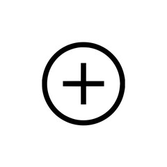 Poster - Illustration of a simple black addition symbol centered within a black circle on a white background view