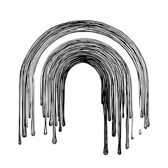 Poster - Two arched dripping lines creating a rainbow effect with black lines on a white background design element