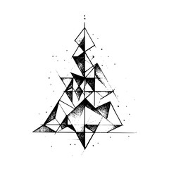 Poster - Abstract geometric tree illustration with triangles and stippling in black and white style art