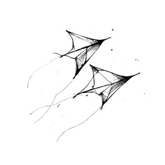 Poster - Two kites soaring high in the sky depicted in a monochrome sketch style illustration art piece