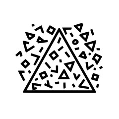 Poster - A bold outline of a triangle filled with assorted geometric shapes scattered around it in a pattern
