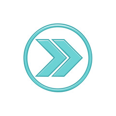 Fototapete - Teal Double Arrow in Circle Indicates Forward Movement and Navigation for User Interface Design