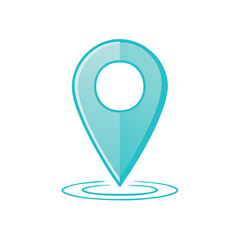 Poster - Teal pointer with concentric circles below marks a location.