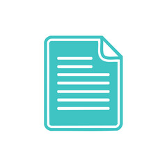 Fototapete - Teal paper icon with a folded corner and six lines of text indicating a document with words