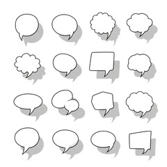 Poster - Various speech bubbles designs on black background offer diverse options for communication visuals, perfect for adding dialogue or conversation elements to creative projects.
