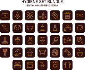 Poster - Hygiene Essentials Vector Icon Collection in Soft UI Style for Cleanliness Promotion and Modern Lifestyle Visualization