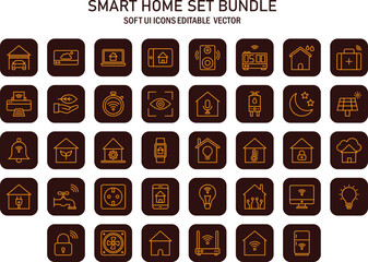 Poster - Comprehensive set of editable vector icons showcasing a diverse range of smart home automation systems and devices in
