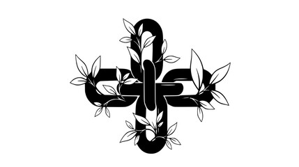 Leinwandbilder - Linked network connection with interwoven leaves offers a concept of connection and growth, symbolizing digital and nature.