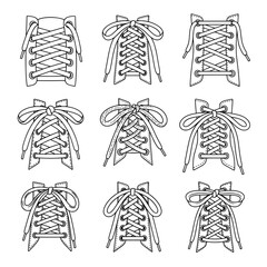 Various shoelace bow styles on sneakers for fashion and footwear design