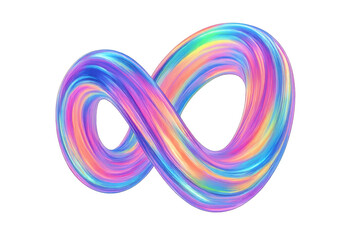 Poster - Holographic infinity symbol swirling with iridescent colors, representing eternal connections and limitless potential against transparent backdrop