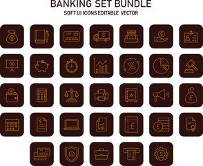 Aufkleber - Banking finance interface vector icons collection representing commerce and payment methods, set on a dark background