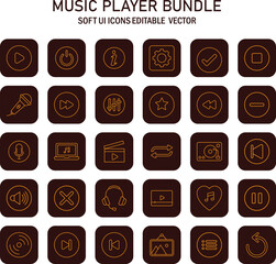 Poster - Set of music player icons in soft ui style, vector format and editable, various rounded square shapes with different