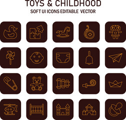 Poster - Delicate outline icons: evoking memories of toys and childhood with modern design simplicity and gentle visual appeal