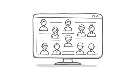 Fototapete - Sketch of a computer screen showing a video conference call with people