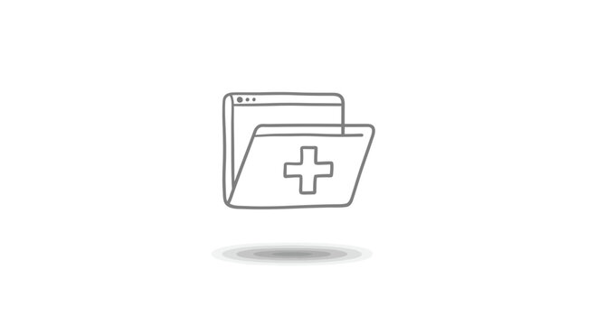 Outline drawing of a folder with a plus sign on it with a small shadow