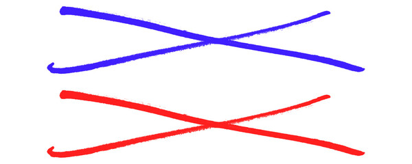 Poster - Red and Blue Marker Highlighter Elements Scribbled Lines Cross for Graphics Use Isolated on a Transparent or White Background