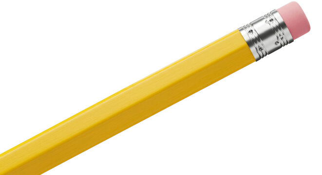 Yellow Pencil with Pink Eraser on Transparent Background Macro
